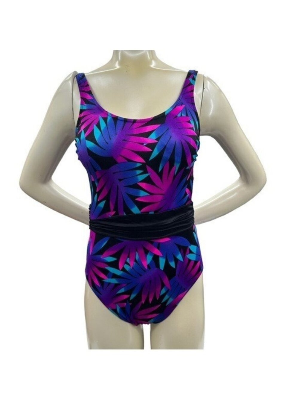 Vintage Mainstream Women's 10 One Piece Swim Suit Black Purple Retro Union USA
